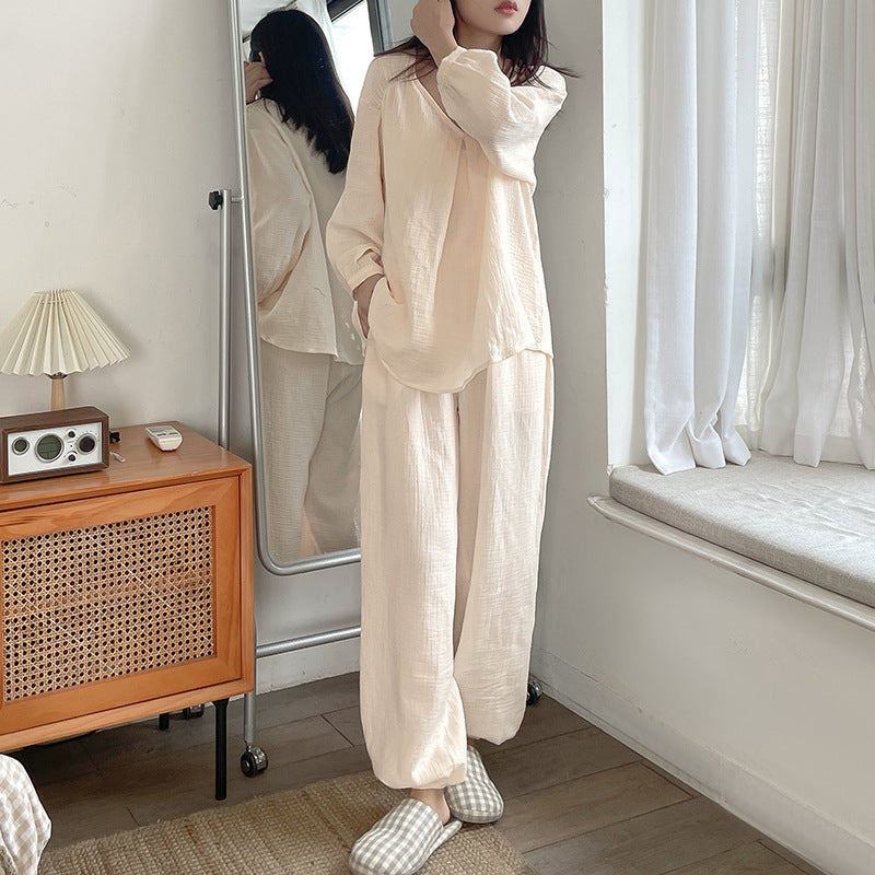 Double-layer Cotton Yarn V-neck Pajamas Suit Comfortable Homewear