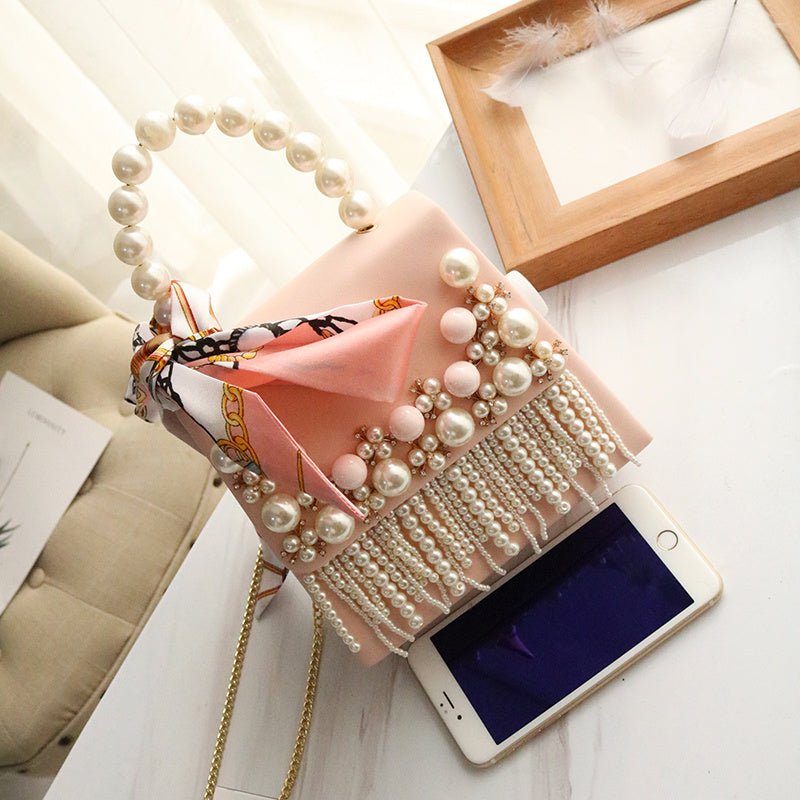 Women's pearl beaded tassel shoulder bag