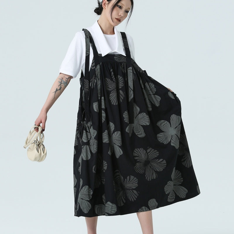 Spring And Summer Dark Style Leaves Printing Dress