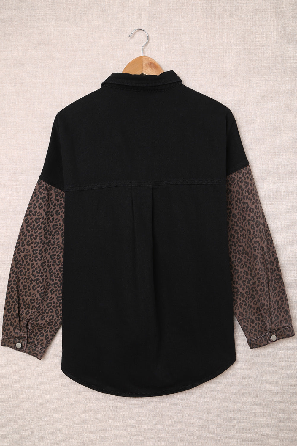 Black Contrast Leopard Denim Jacket