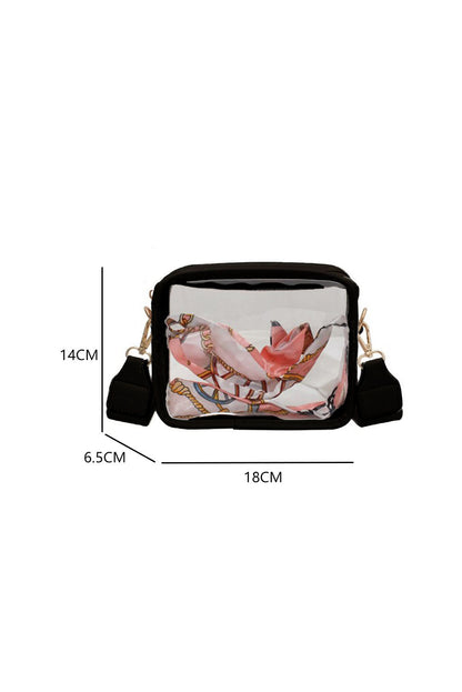 Bolso bandolera con correa de cuero de PVC transparente negro