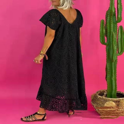 Lace Round Neck Collar 34 Sleeve Lace Long Dress