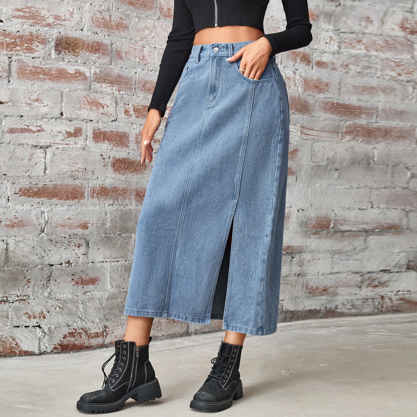 Women's Summer Washed Denim Elastic Waist Denim Skirt