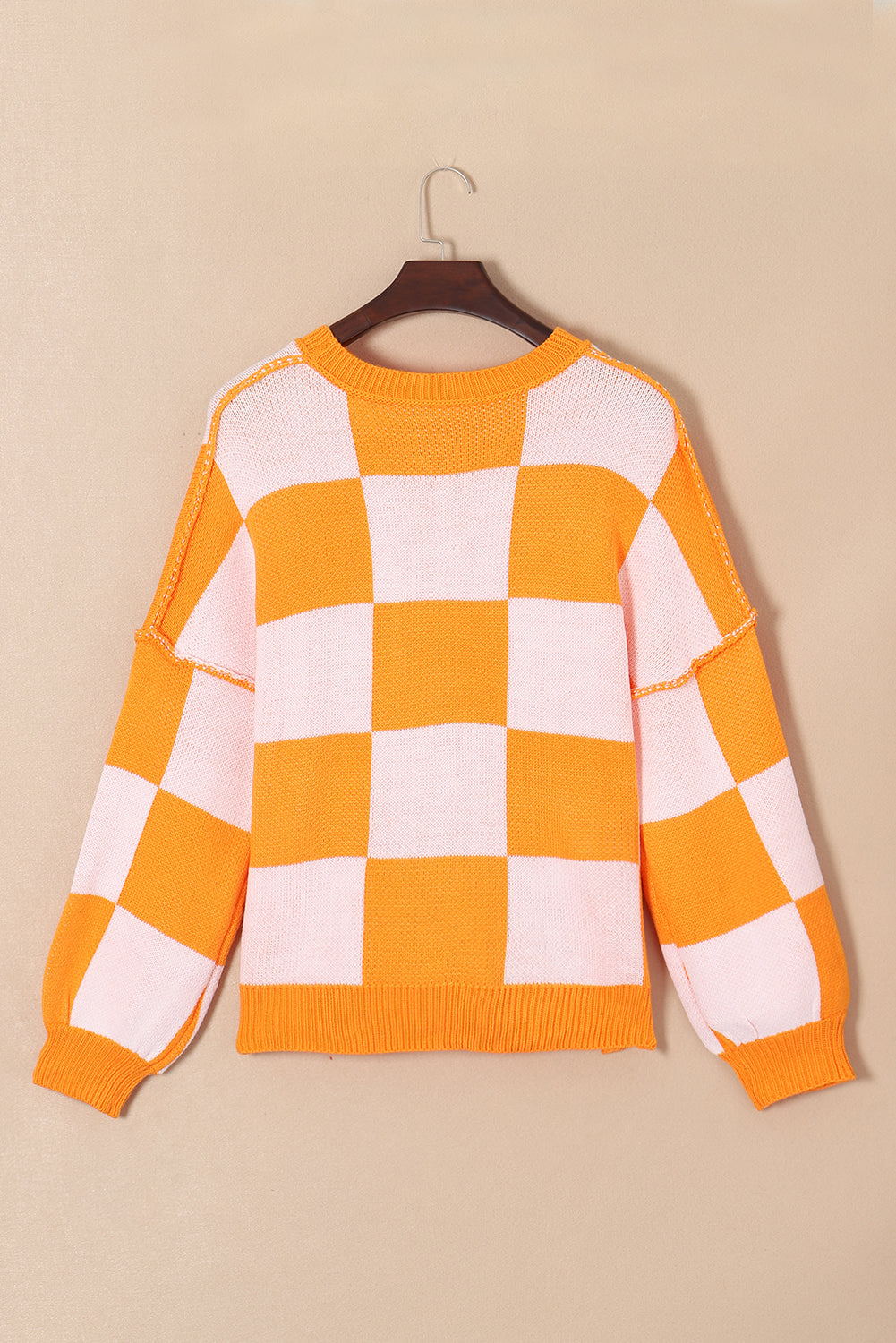 Jersey naranja con mangas obispo a cuadros