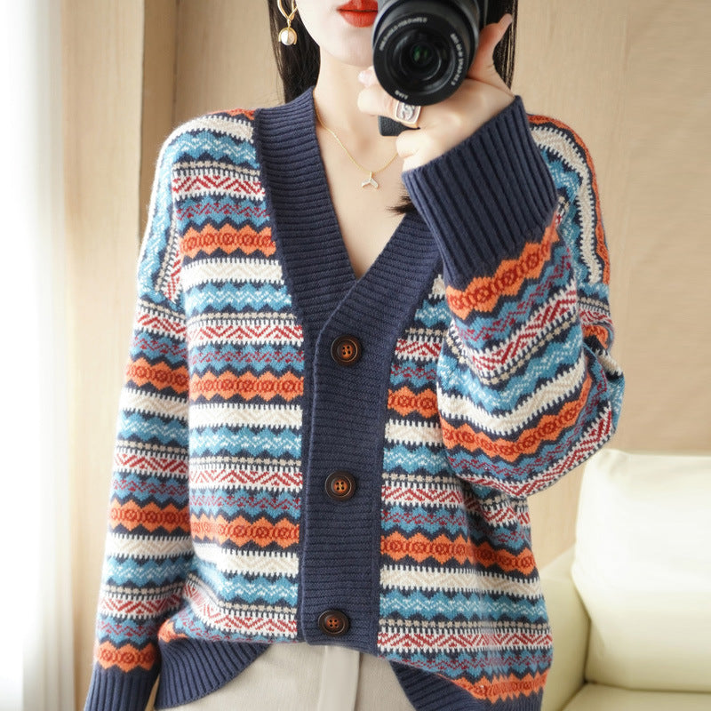 Loose And Lazy Style Women's Outer Wear Western Style Knitted Cardigan