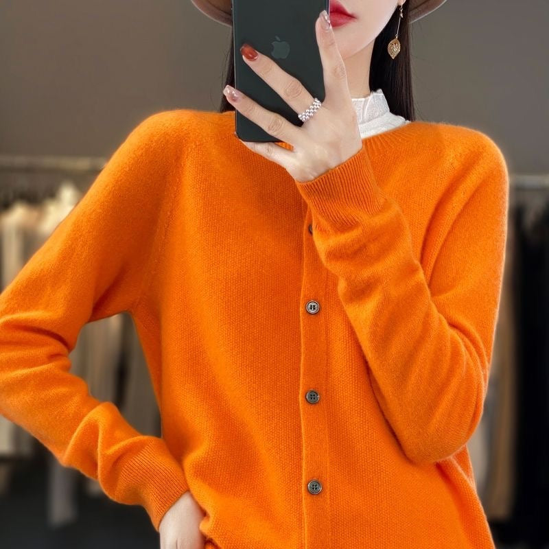 Wool Round Neck Cashmere Cardigan Knitted Coat