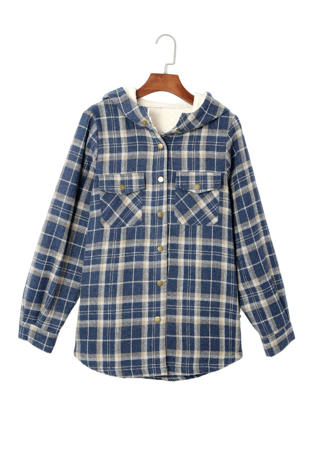 Plaid Pattern Sherpa Lined Hooded Shacket