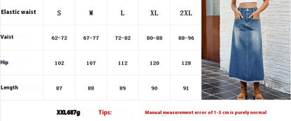 Falda midi de mezclilla con dobladillo deshilachado lavado europeo y americano