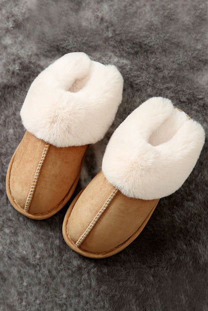 Pantoufles d'hiver en daim peluche Camel