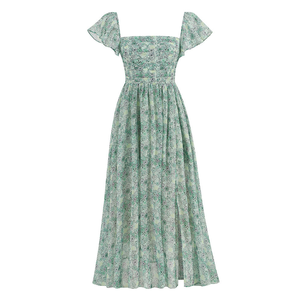 Vestido de longitud media para mujer con temperamento adelgazante y cintura temblorosa verde de moda