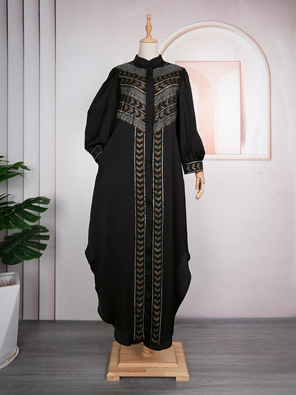 Women's Black Rhinestone Robe African Beaded Cardigan Plus Size Dress