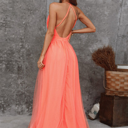 Vestido de gasa con tirantes naranja elegante de moda para mujer