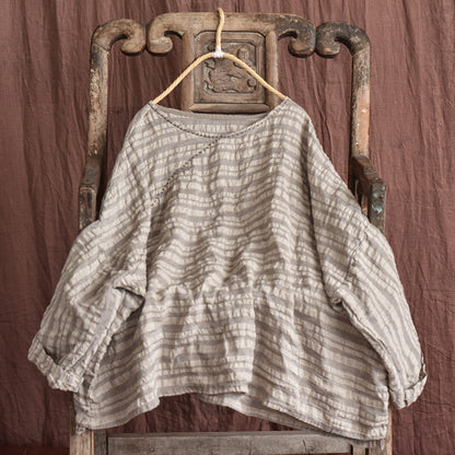 Striped Yarn-dyed Linen Leisure Women's Coat Twill Stitching Wire Loose Artistic