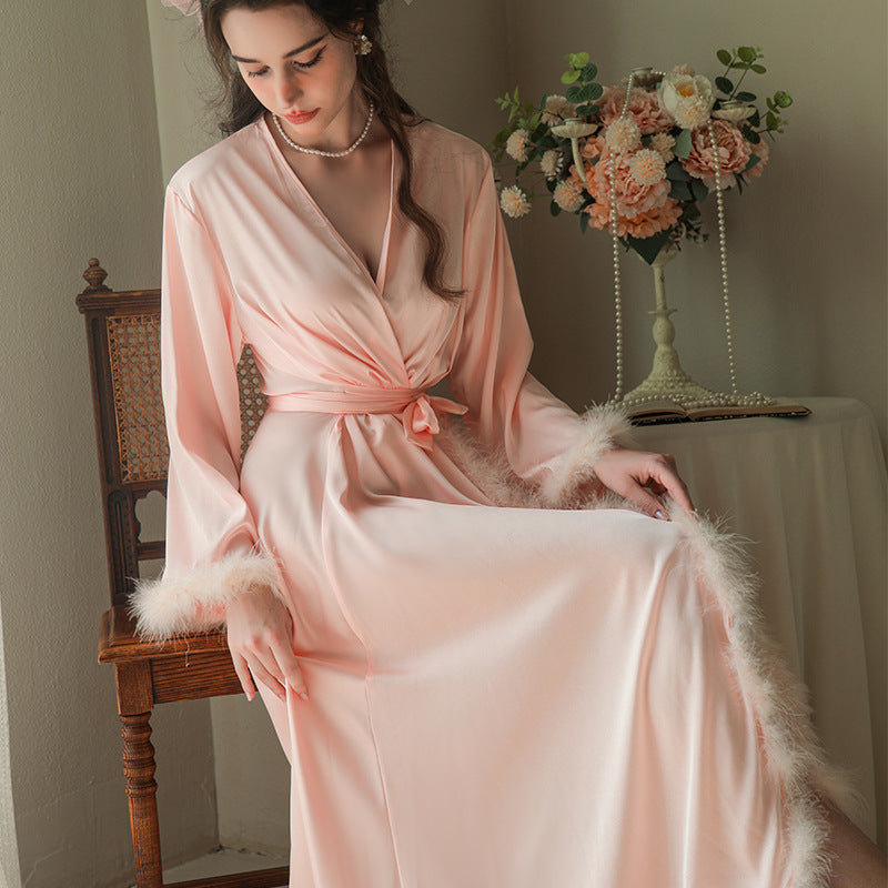 Women's Feather Satin Long Robe