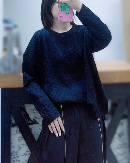 Women's Solid Color Round Neck Texture Loose Casual Long Sleeves Knitted Sweater Sweater