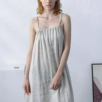 Linen Halterneck With Suspenders Strap Long Dress