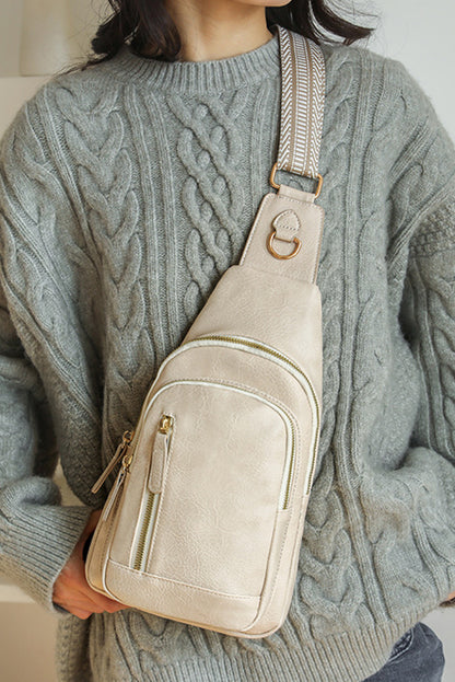 Sac à bandoulière zippé en cuir PU contraste vintage blanc