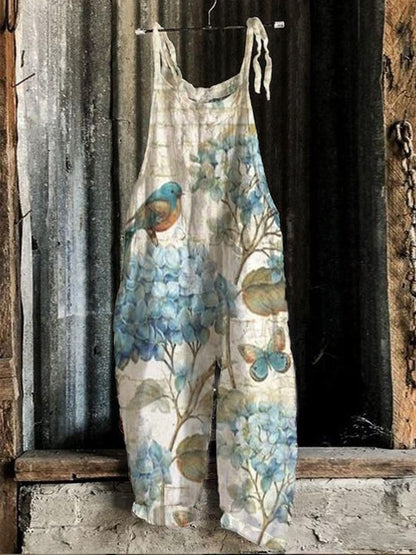 Women's Vintage Print Jumpsuit Sling