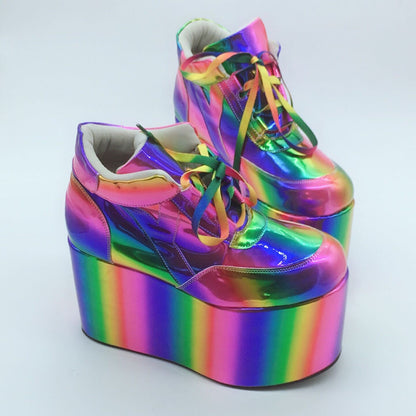 Chaussures décontractées arc-en-ciel à semelles épaisses de gâteau éponge