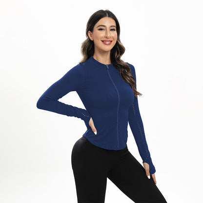 Manteau de vêtements de Yoga pour femmes, col rond, manches longues, fermeture éclair, sport, Fitness