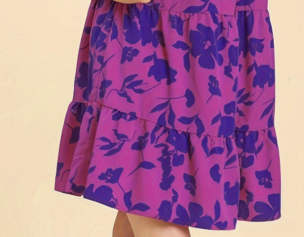 Women's V-neck Flounce Magenta Floral Dress