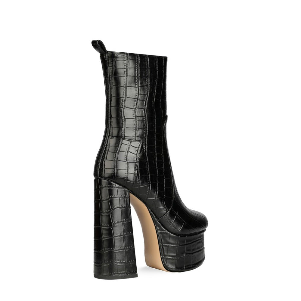 Stone Pattern High-Heeled Metal Texture Fashion Boots