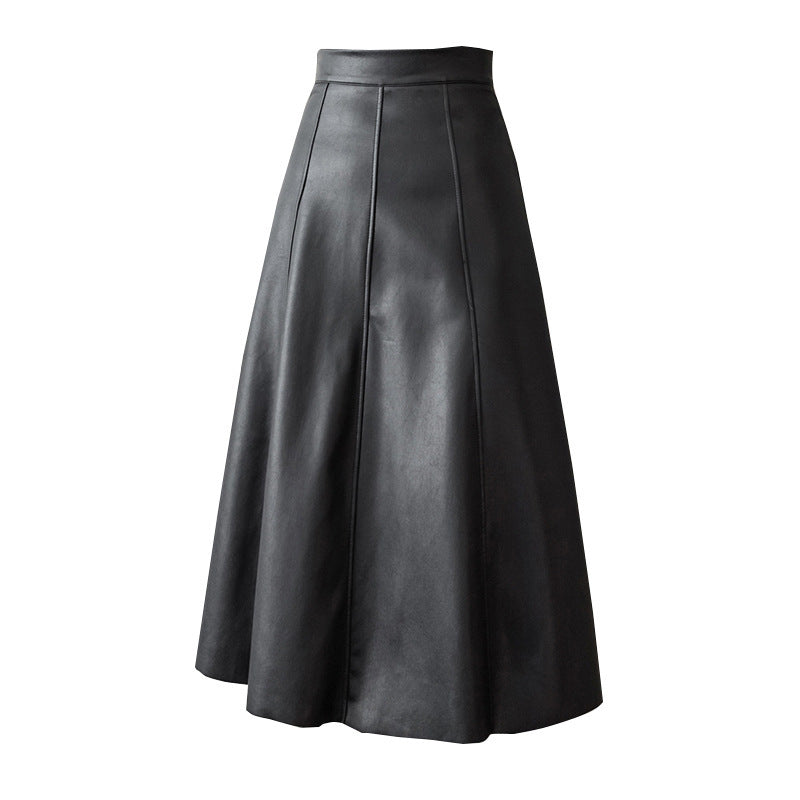 Jupe en cuir PU taille haute pour femmes automne et hiver