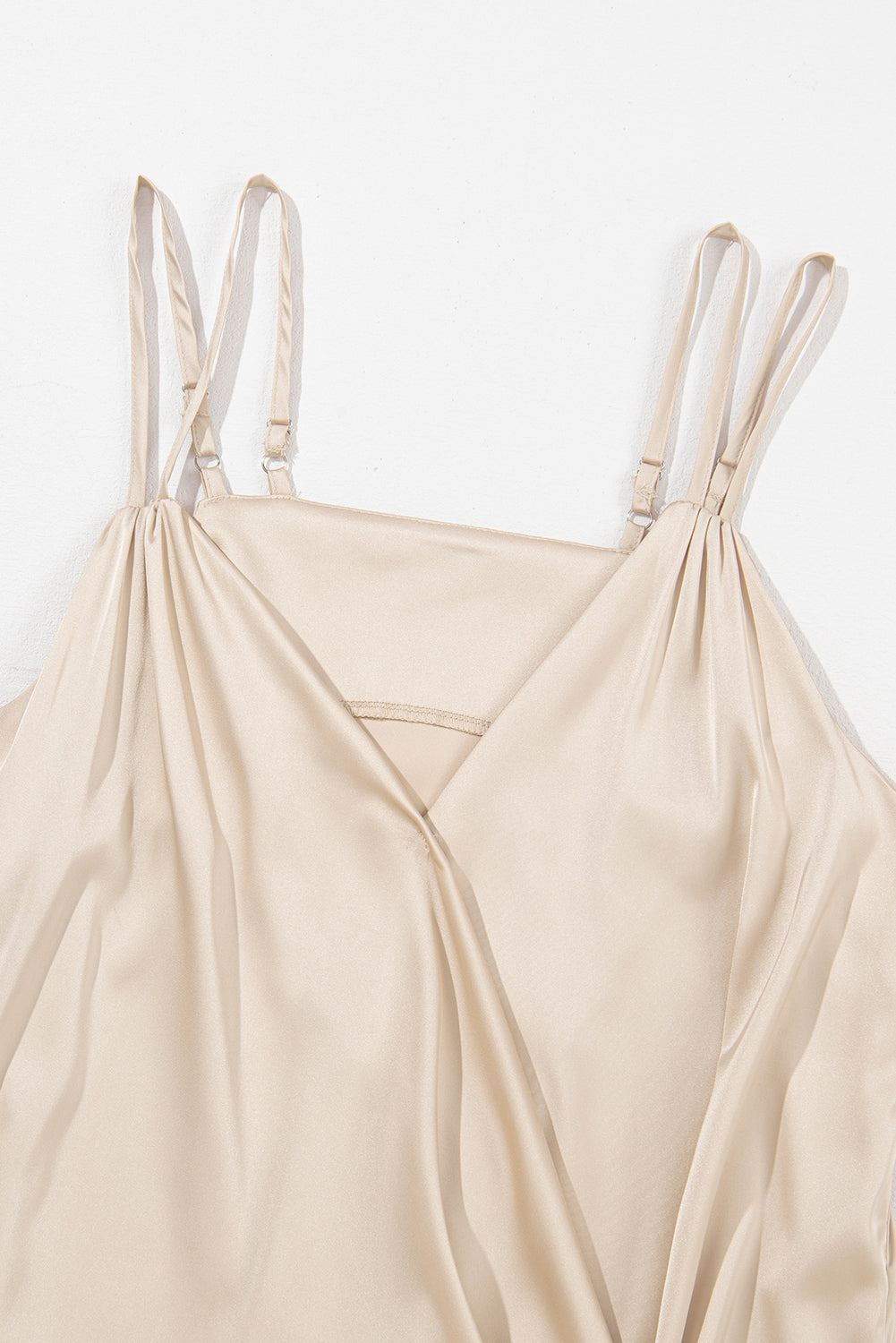 Apricot Wrap V Neck Ruched Satin Cami Top