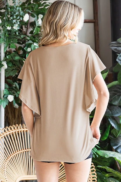 Round Neck Flutter Sleeve T-Shirt