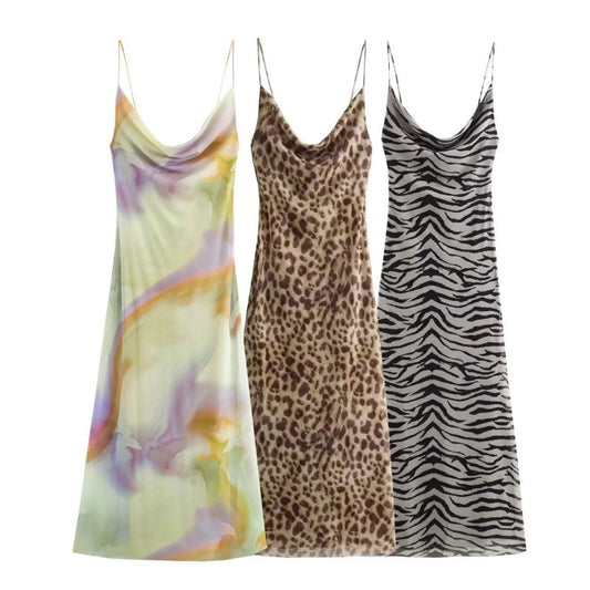 Fashion Temperament Animal Pattern Printing Slip Dress Women