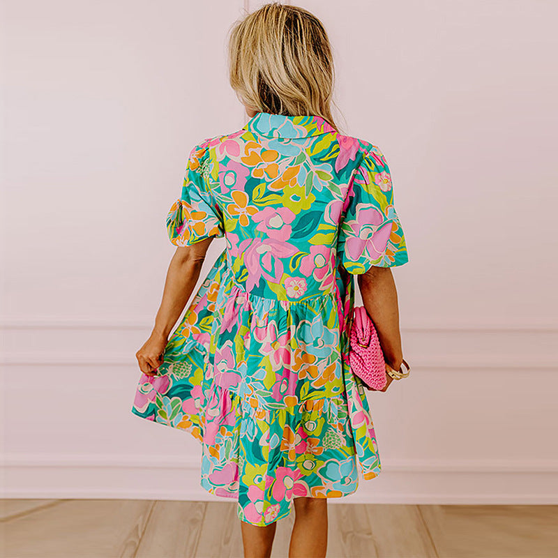 Robe d'été à manches bouffantes et imprimé floral