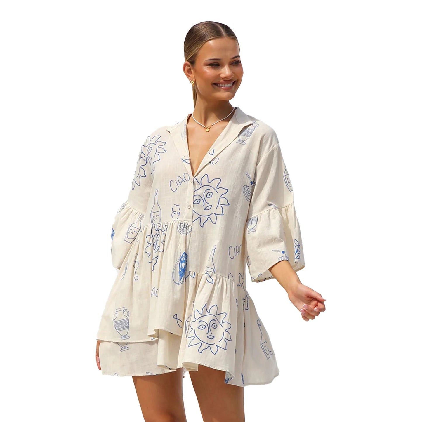 Horn Sleeve Ethnic Style Loose Shirt Short Dress