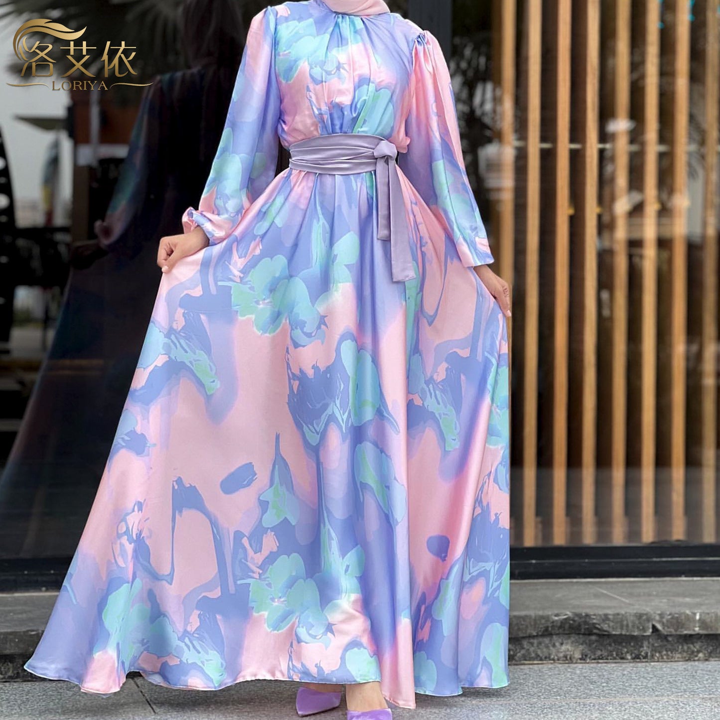 European And American Middle East Pure Beautiful Printed Dress, Ankle-length Printed Dress LR720