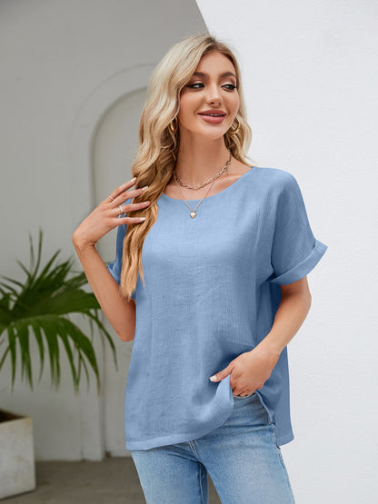 Blusa de manga corta con cuello redondo