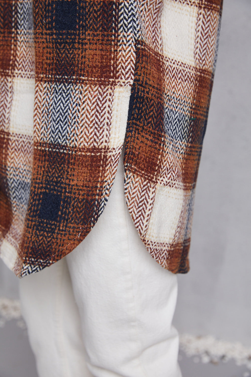 Plaid Button Up Dropped Shoulder Coat with Pockets