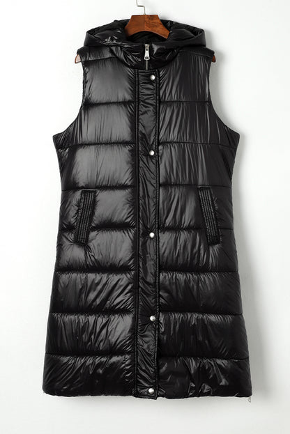 Manteau gilet matelassé long à capuche noir