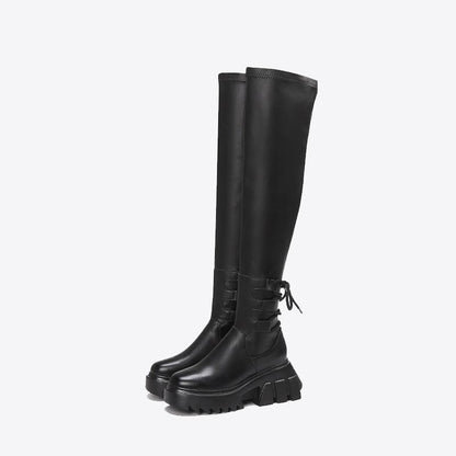 Bottes extensibles à semelles épaisses au-dessus du genou pour femmes