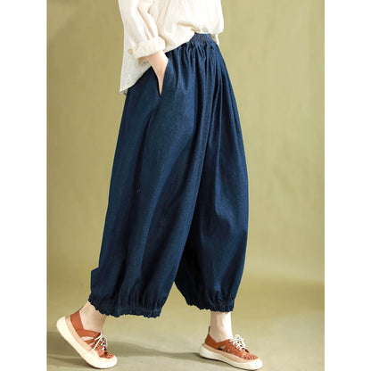 Pantalon sarouel ample en coton de couleur unie simple, grand jean