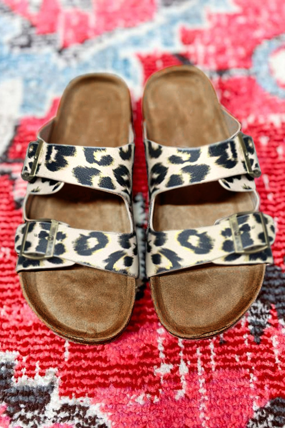 Sandalias con hebilla cuadrada de cuero PU de leopardo