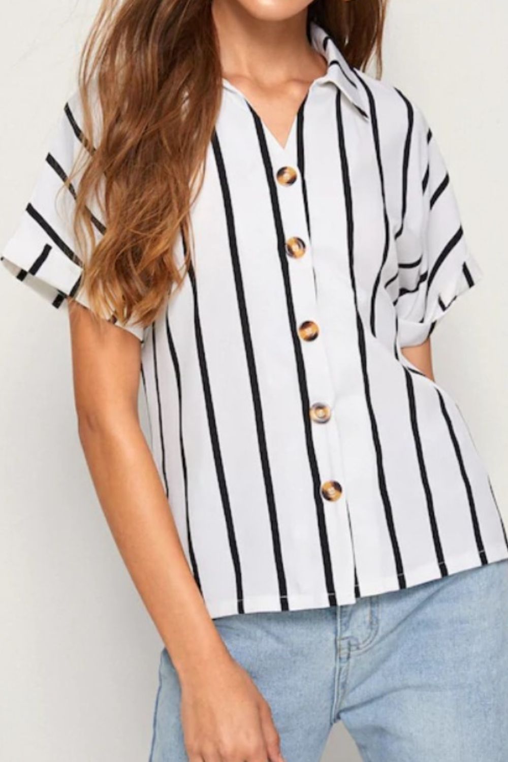 Striped Button Up Short Sleeve Shirt