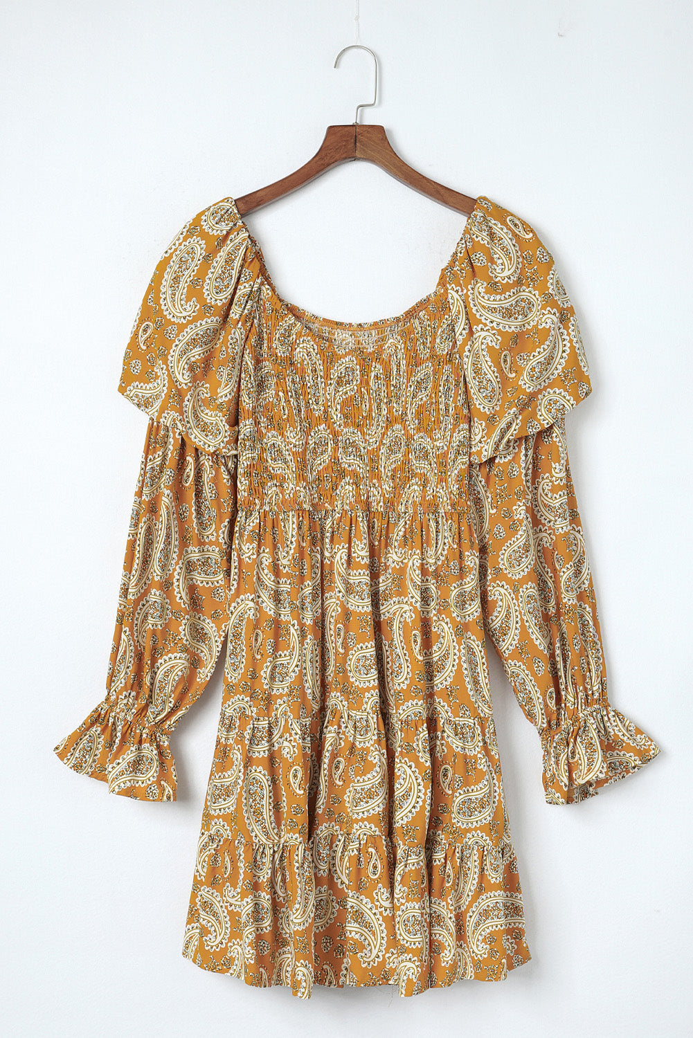 Yellow Boho Paisley Long Sleeve Floral Dress