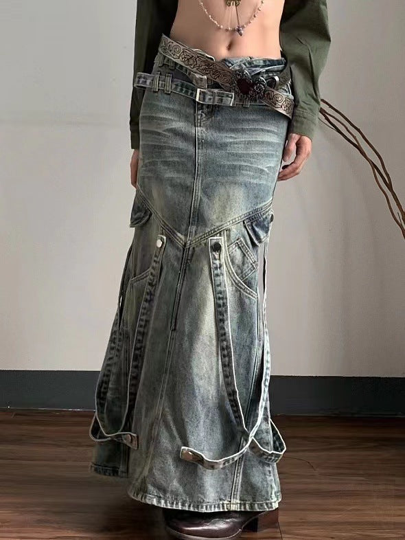 Asian Culture Y2g Hot Girl Retro Denim Skirt For Women