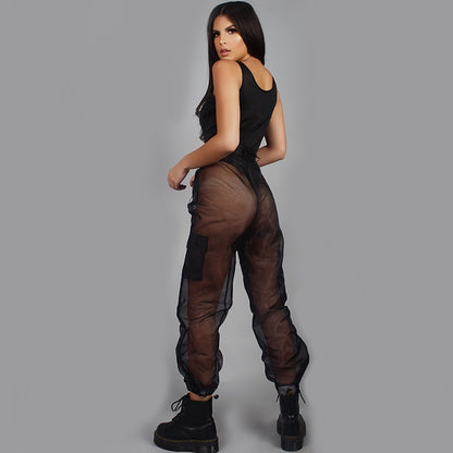 Women's Clothing Mesh See-through Baggy Pants