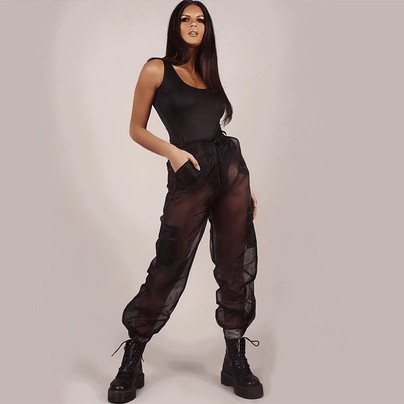 Women's Clothing Mesh See-through Baggy Pants