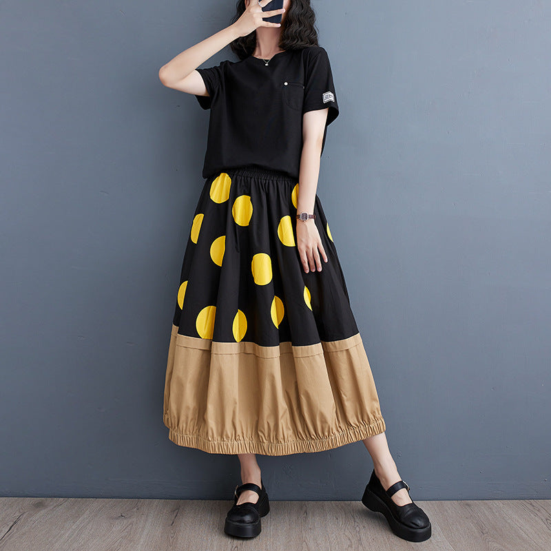 Women's Printed Loose Stitching Skirt