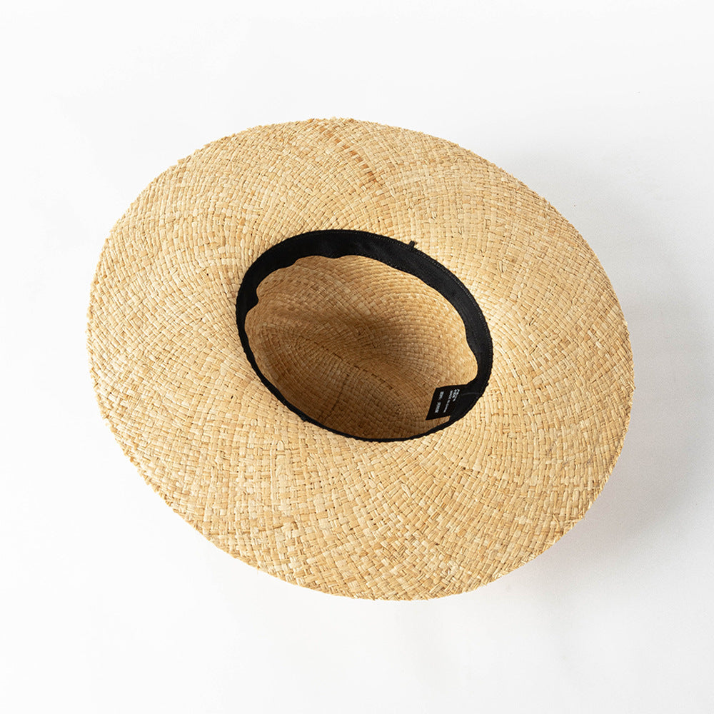 Printemps et été mode décontracté Simple nu Double couche tricoté à la main raphia grand bord plage Protection solaire chapeau de paille