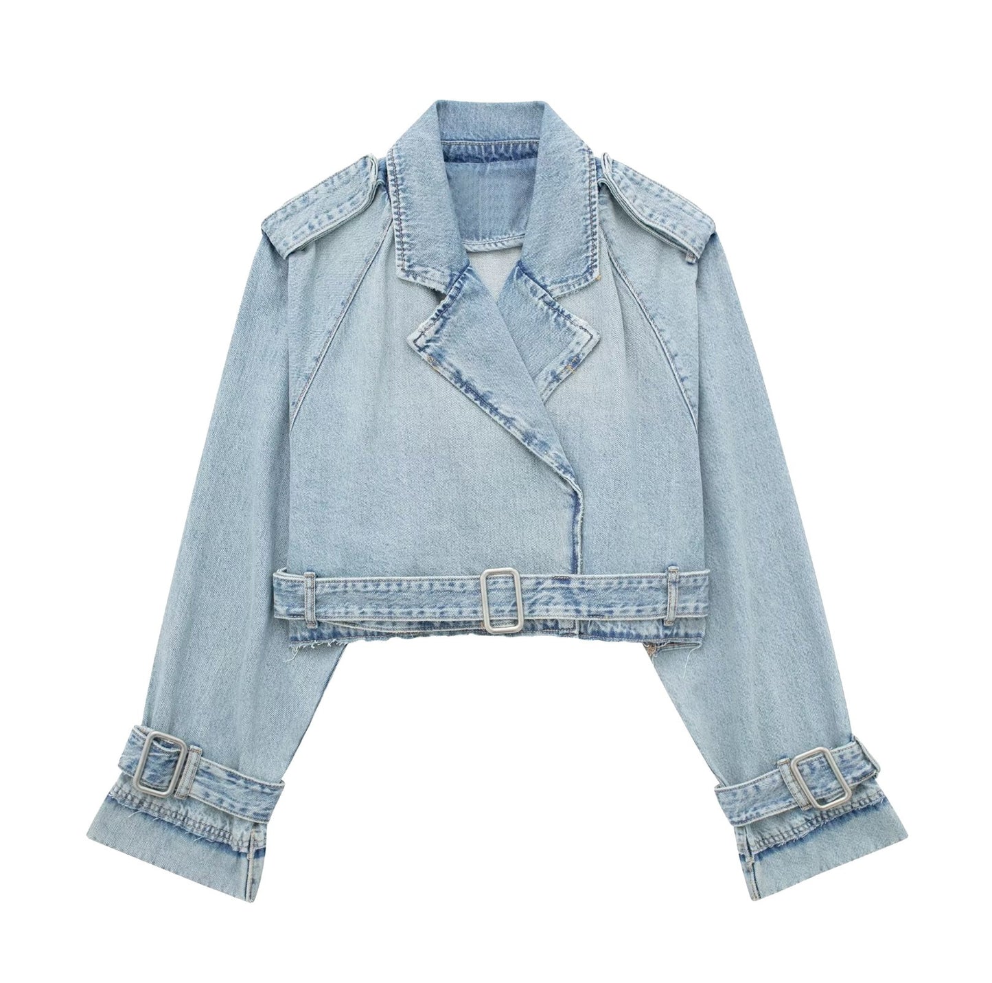 Denim Wind-breaker Slim-fitting Blouse French Style With Belt Coat