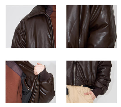 Women's Short Drop-shoulder Leather Cotton Coat Jacket