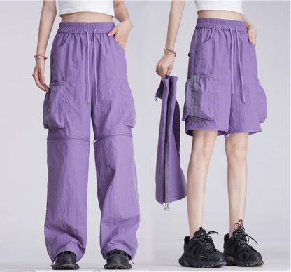 Casual Detachable Shorts Reflective Wide-leg Pants