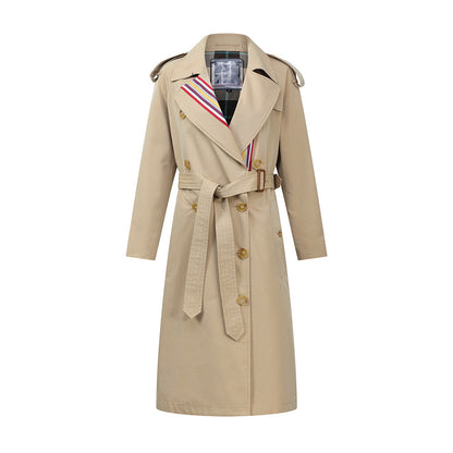 Stripes double-breasted trench coat British slim waist trench coat